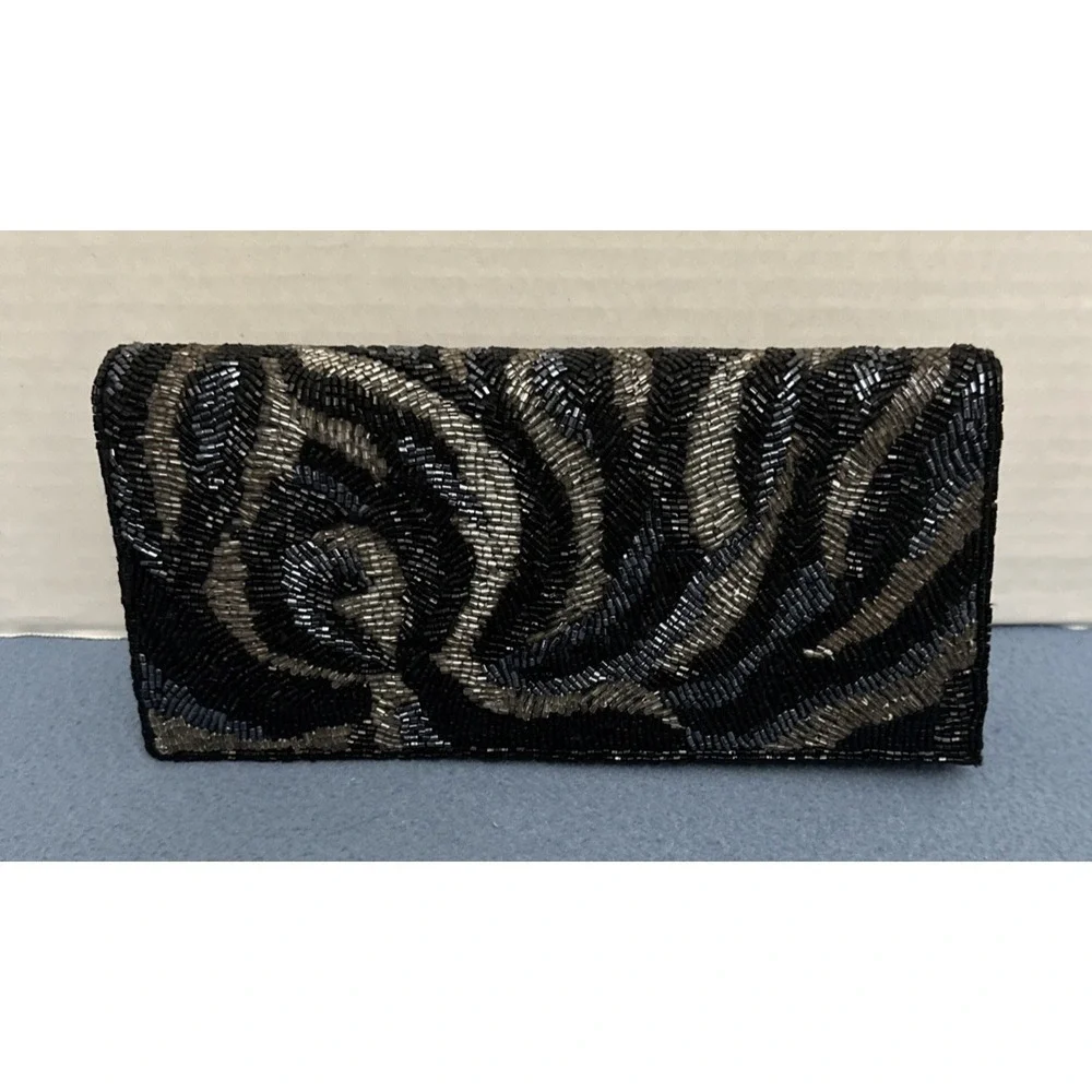 Okpta Black w/Multicolor Swirled Beading Clutch/Crossbody Convertible Handbag